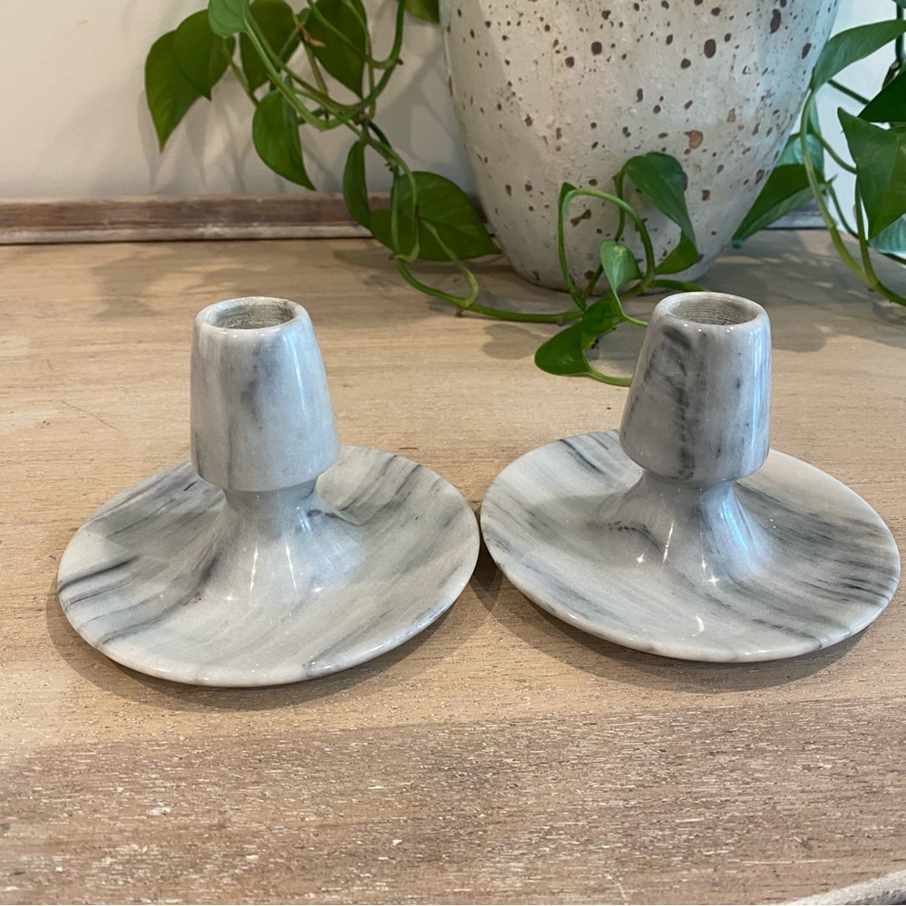Vintage Real Marble Chamberstick Candle Holders Set RARE!!